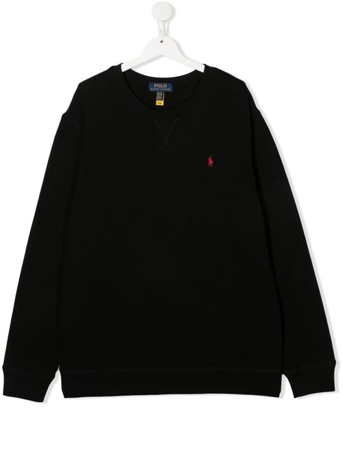 Felpa bambino Polo Ralph Lauren nera girocollo con logo ricamato RALPH LAUREN KIDS | 772102004